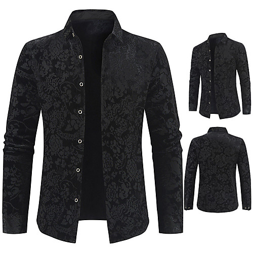 

Men's Shirt Floral Button-Down Long Sleeve Casual Tops Casual Fashion Breathable Comfortable Black