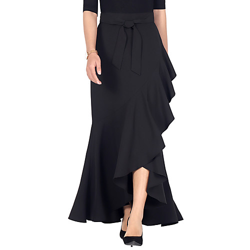 

Women's Date Vacation Basic Streetwear Skirts Solid Colored Drawstring Ruffle Black Wine Orange