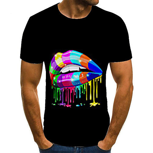 

Men's Unisex Tee T shirt 3D Print Graphic Prints Mouth Plus Size Print Short Sleeve Casual Tops Basic Fashion Designer Big and Tall Black