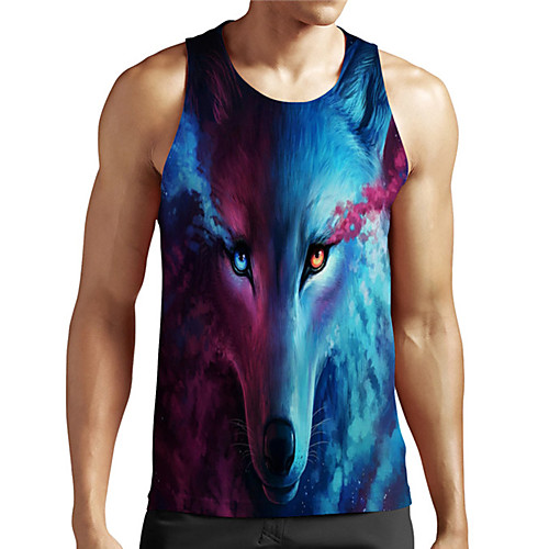 

Men's Unisex Tank Top Undershirt 3D Print Graphic Prints Wolf Plus Size Print Sleeveless Casual Tops Basic Designer Big and Tall Blue
