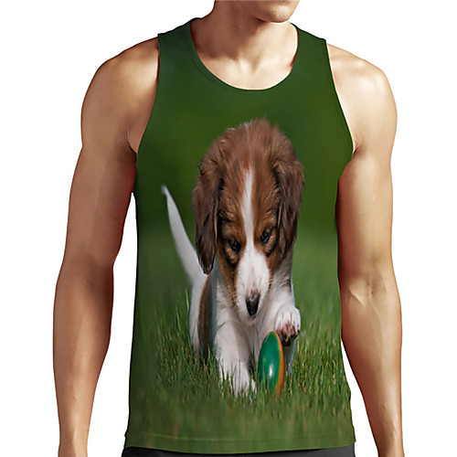 

Men's Unisex Tank Top Undershirt 3D Print Dog Graphic Prints Animal Plus Size Print Sleeveless Casual Tops Basic Designer Big and Tall Green