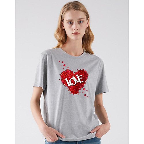 

Women's T shirt Heart Print Round Neck Basic Tops White Fuchsia Light gray