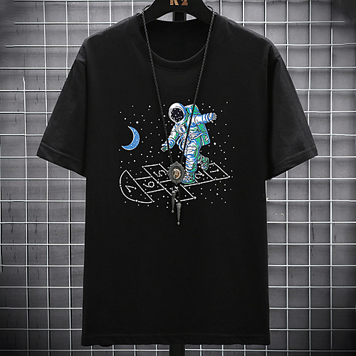 

Men's Unisex Tee T shirt Hot Stamping Graphic Prints Astronaut Plus Size Print Short Sleeve Casual Tops Cotton Basic Fashion Designer Big and Tall White Black Light gray
