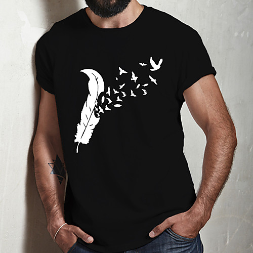 

Men's Unisex Tee T shirt Hot Stamping Graphic Prints Bird Plus Size Print Short Sleeve Casual Tops Cotton Basic Fashion Designer Big and Tall Black
