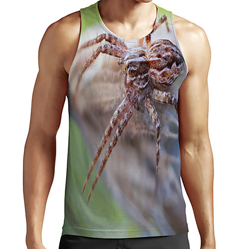 

Men's Unisex Tank Top Undershirt 3D Print Graphic Prints Spider Animal Plus Size Print Sleeveless Casual Tops Basic Fashion Designer Breathable Green