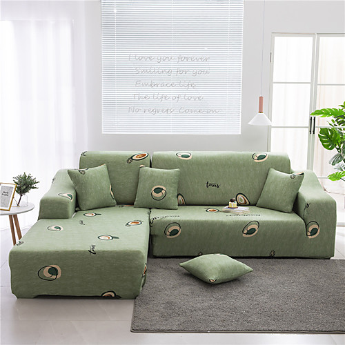 

Green Avocado Print Dustproof All-powerful Slipcovers Stretch L Shape Sofa Cover Super Soft Fabric Couch Cover Sofa Furniture Protector With One Free Boster Case