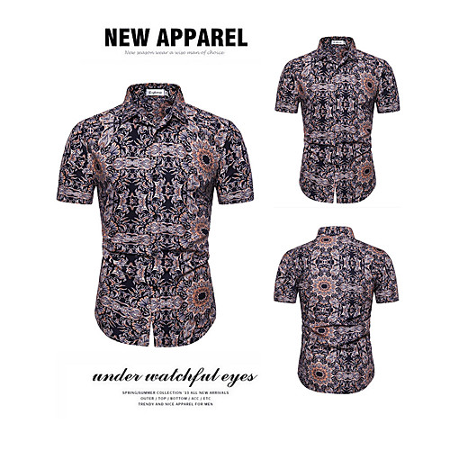 

Men's Shirt Other Prints Graphic Short Sleeve Casual Tops Casual Black / Gray