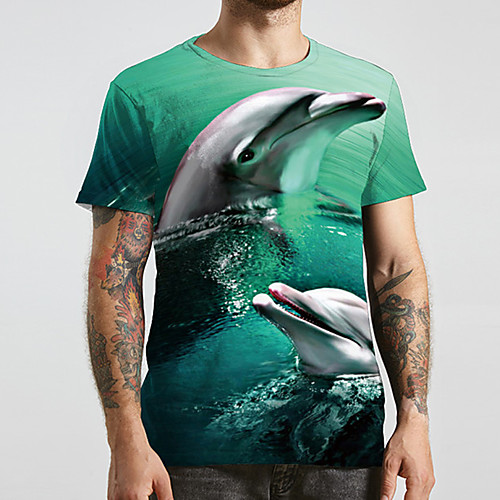

Men's Unisex Tee T shirt Shirt 3D Print Graphic Prints Dolphin Plus Size Print Short Sleeve Casual Tops Basic Designer Big and Tall Round Neck Green / Summer