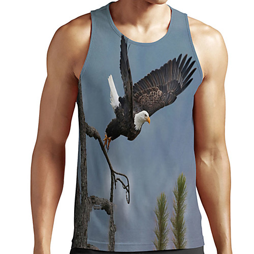 

Men's Unisex Tank Top Undershirt 3D Print Graphic Prints Eagle Plus Size Print Sleeveless Casual Tops Basic Designer Big and Tall Light Blue