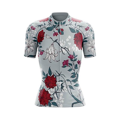 

21Grams Women's Short Sleeve Cycling Jersey Summer Spandex Polyester White Floral Botanical Hawaii Bike Jersey Top Mountain Bike MTB Road Bike Cycling Breathable Reflective Strips Back Pocket Sports