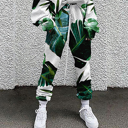

Women's Sporty Fashion Comfort Daily Weekend Sweatpants Pants Graphic Prints Graffiti Full Length Pocket Elastic Drawstring Design Print White Green