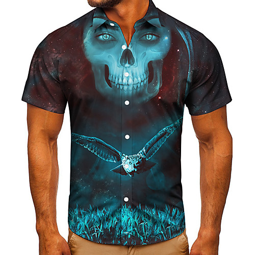 

Men's Shirt 3D Print Graphic Prints Skull Button-Down Short Sleeve Street Tops Casual Fashion Classic Breathable Blue