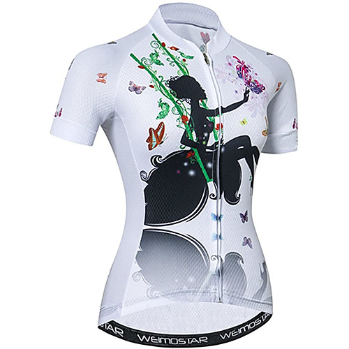 

21Grams Women's Short Sleeve Cycling Jersey Summer Spandex Polyester White Floral Botanical Bike Jersey Top Mountain Bike MTB Road Bike Cycling Quick Dry Moisture Wicking Breathable Sports Clothing