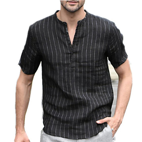 

Men's Shirt Striped Button-Down Short Sleeve Casual Tops Cotton Casual Fashion Breathable Comfortable Standing Collar White Black