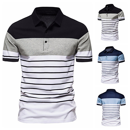 

Men's Golf Shirt Tennis Shirt Other Prints Striped Graphic Color Block Patchwork Print Short Sleeve Casual Tops Simple Lightweight Comfortable Black / Gray Navy Blue / Work