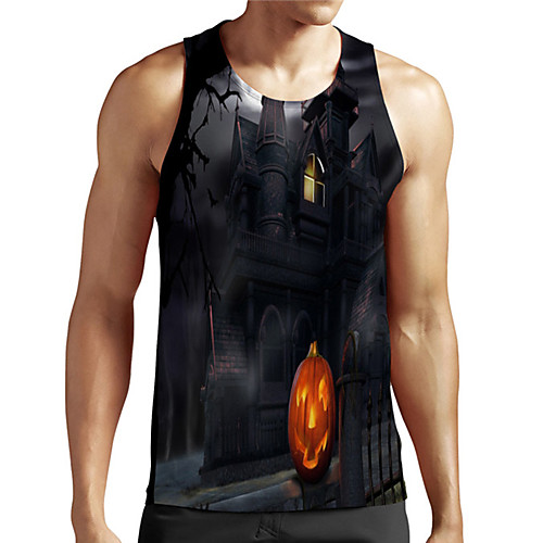 

Men's Unisex Tank Top Undershirt 3D Print Graphic Prints Pumpkin Castle Plus Size Print Sleeveless Casual Tops Basic Designer Big and Tall Black
