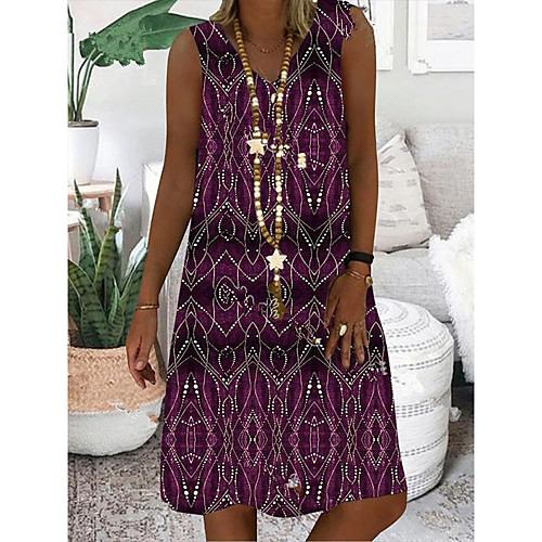 

Women's A Line Dress Knee Length Dress Blue Purple Green Sleeveless Print Summer V Neck Casual 2021 S M L XL XXL 3XL 4XL 5XL