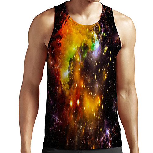 

Men's Unisex Tank Top Undershirt 3D Print Galaxy Graphic Prints Plus Size Print Sleeveless Casual Tops Basic Designer Big and Tall Yellow