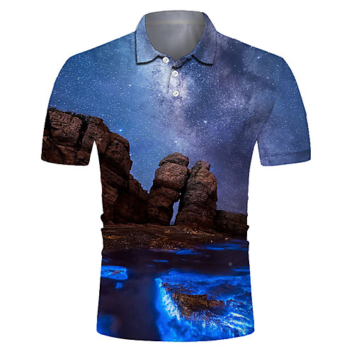 

Men's Golf Shirt Tennis Shirt 3D Print Scenery Button-Down Short Sleeve Street Tops Casual Fashion Cool Breathable Blue / Sports