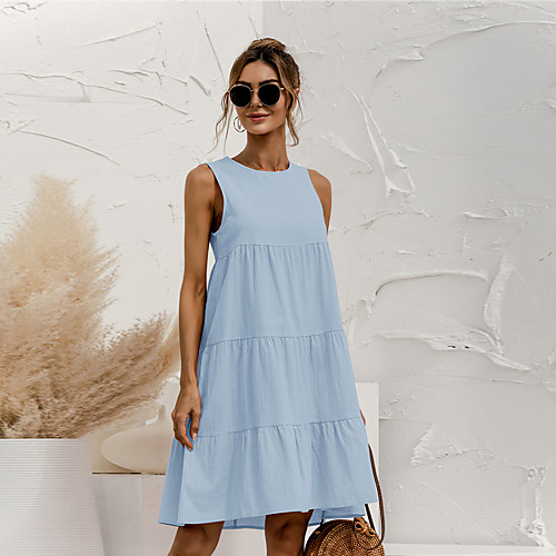 

Women's A Line Dress Knee Length Dress YC0719-blue YC0719-pink YC0719-Orange YC0719-grey YC0719-black YC0719-Army Green Sleeveless Solid Color Summer Casual 2021 S M L XL XXL