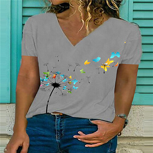 

Women's T shirt Dandelion V Neck Basic Tops White Black Blue