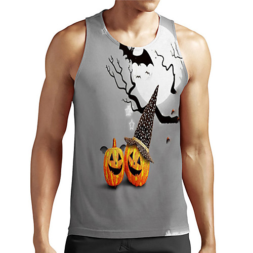 

Men's Unisex Tank Top Undershirt 3D Print Graphic Prints Pumpkin Plus Size Print Sleeveless Casual Tops Basic Designer Big and Tall Gray