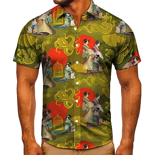 

Men's Shirt 3D Print Graphic Prints Human Button-Down Short Sleeve Street Tops Casual Fashion Classic Breathable Yellow
