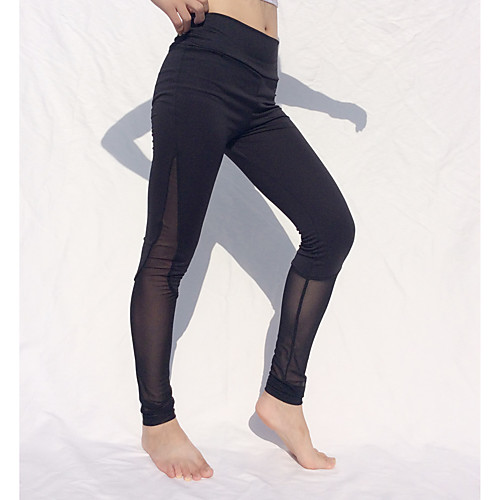 

Women's Fashion Casual / Sporty Comfort Weekend Gym Leggings Pants Plain Ankle-Length Mesh Patchwork Black