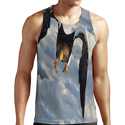

Men's Unisex Tank Top Undershirt 3D Print Graphic Prints Eagle Animal Plus Size Print Sleeveless Casual Tops Basic Designer Big and Tall Light Blue