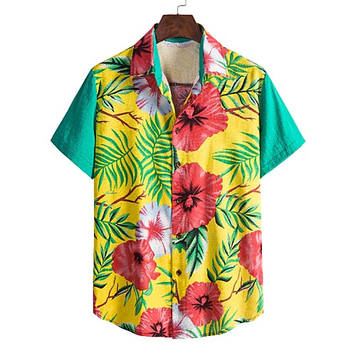 

Men's Shirt Other Prints Floral Graphic Short Sleeve Daily Tops Casual Yellow
