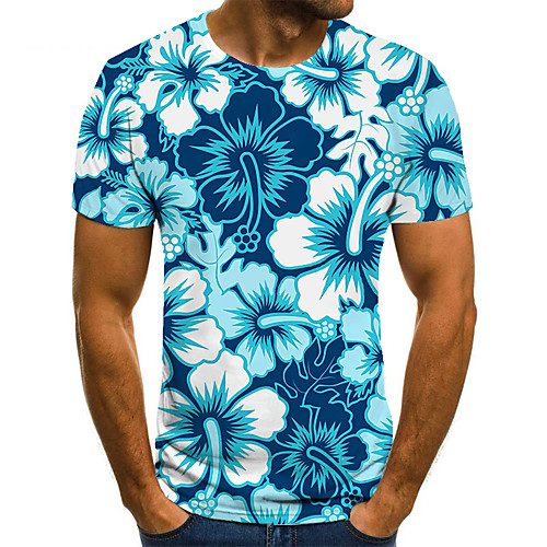 

Men's Unisex Tee T shirt 3D Print Floral Graphic Prints Plus Size Print Short Sleeve Casual Tops Basic Fashion Designer Big and Tall Blue