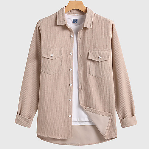 

Men's Shirt Solid Color Button-Down Long Sleeve Casual Tops Fashion Soft Comfortable Army Green Khaki