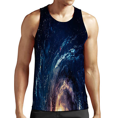

Men's Unisex Tank Top Undershirt 3D Print Galaxy Graphic Prints Plus Size Print Sleeveless Casual Tops Basic Designer Big and Tall Blue