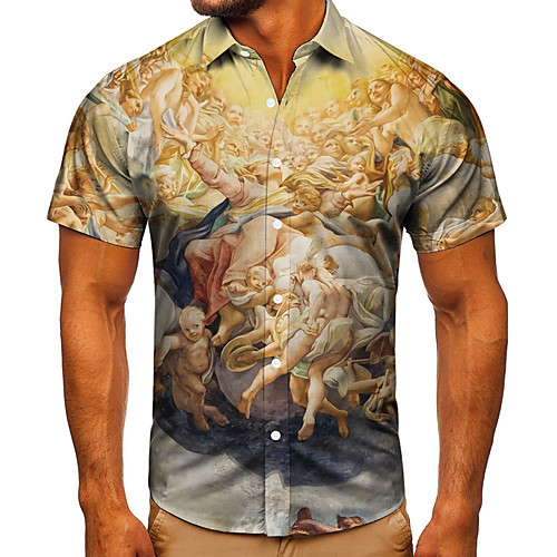 

Men's Shirt 3D Print Graphic Prints Human Button-Down Short Sleeve Street Tops Casual Fashion Classic Breathable Yellow