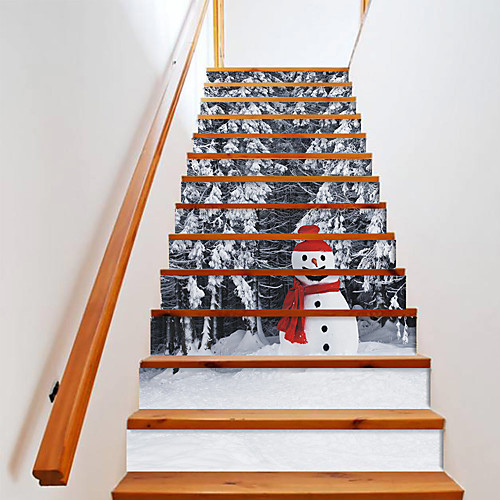 

Creative 3d Staircase Diy Sticker Snowman By The Woods Home Decoration Sticker Waterproof 3d Stereo Wall Sticker 13 Piece Set