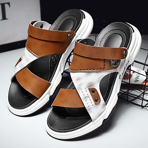 

Men's Sandals Beach Daily Nappa Leather Breathable Non-slipping Wear Proof White / Silver Brown Summer
