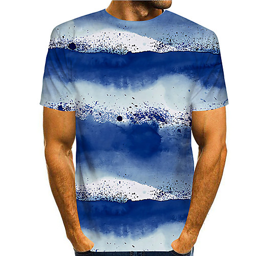 

Men's Tee T shirt 3D Print Striped Tie Dye Graphic Prints Print Short Sleeve Daily Tops Casual Designer Big and Tall Blue