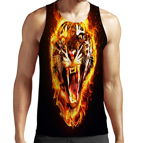 

Men's Unisex Tank Top Undershirt 3D Print Graphic Prints Tiger Animal Plus Size Print Sleeveless Casual Tops Basic Fashion Designer Breathable Black
