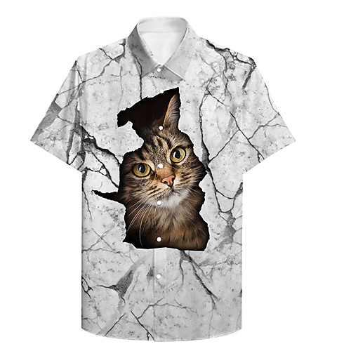 

Men's Shirt 3D Print Cat 3D Animal Plus Size 3D Print Button-Down Short Sleeve Casual Tops Casual Fashion Streetwear Breathable White / Sports