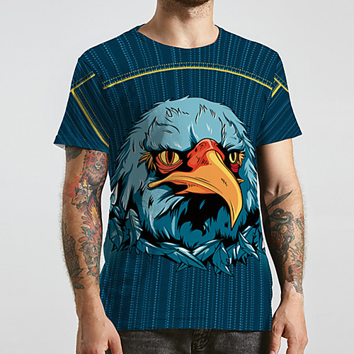 

Men's Unisex Tee T shirt 3D Print Graphic Prints Bird Plus Size Print Short Sleeve Casual Tops Basic Designer Big and Tall Blue
