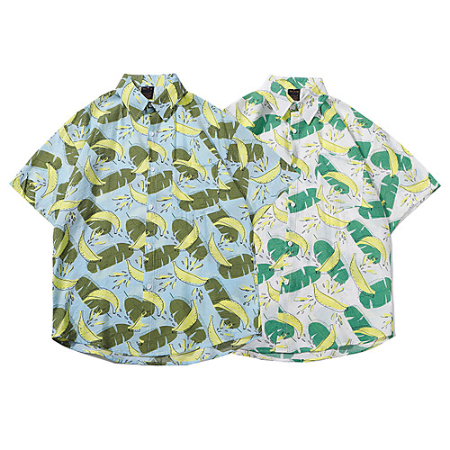 

Men's Shirt Other Prints Graphic Fruit Button-Down Print Short Sleeve Casual Tops 100% Cotton Basic Hawaiian Distressed Royal Blue Gray