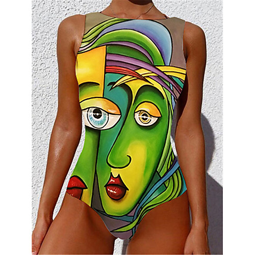 

Women's One Piece Monokini Swimsuit Tummy Control Slim Abstract Green Swimwear Strap Bathing Suits New Casual Sexy / Padded Bras / Beach