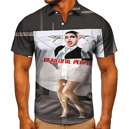 

Men's Shirt 3D Print Graphic Prints Human Button-Down Short Sleeve Street Tops Casual Fashion Classic Breathable Gray