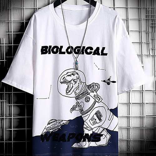 

Men's Unisex Tee T shirt Hot Stamping Graphic Prints Dinosaur Letter Plus Size Print Short Sleeve Casual Tops Cotton Basic Fashion Designer Big and Tall White Dark Gray