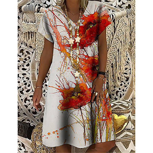 

Women's T Shirt Dress Tee Dress Knee Length Dress White Short Sleeve Floral Print Print Spring Summer V Neck Casual Holiday 2021 S M L XL XXL 3XL
