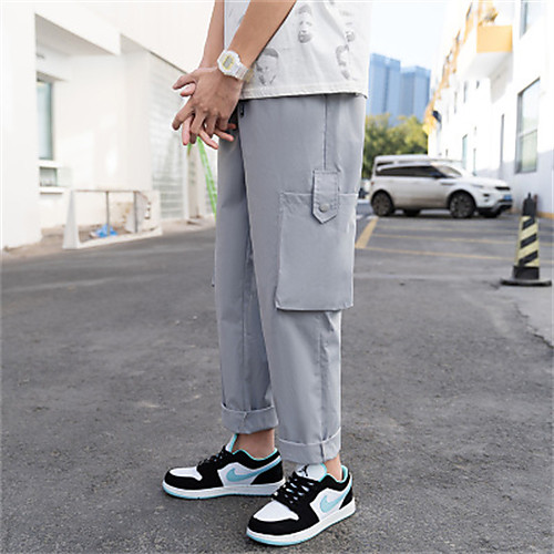 

Men's Cargo Tactical Cargo Pants Solid Color Ankle-Length Black Gray