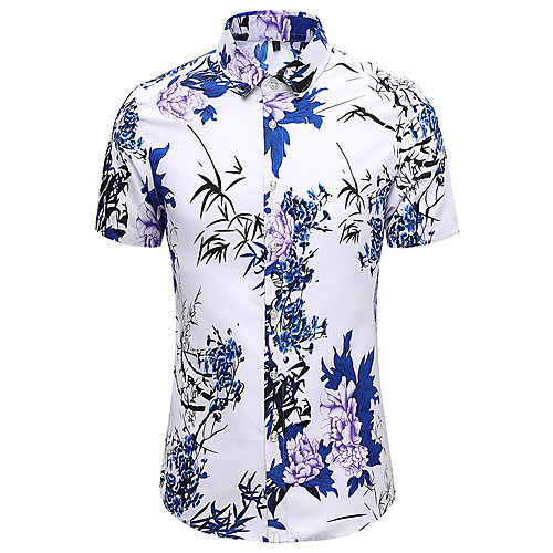 

Men's Shirt Other Prints Floral Plus Size Print Short Sleeve Casual Tops Hawaiian Blue White / Summer