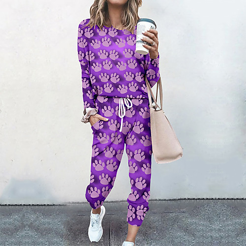 

Women's Basic Streetwear 3D Print Animal Vacation Casual / Daily Two Piece Set Tracksuit T shirt Pant Loungewear Drawstring Print Tops