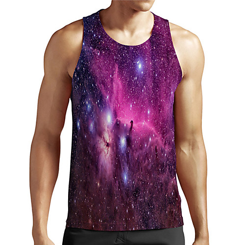 

Men's Unisex Tank Top Undershirt 3D Print Galaxy Graphic Prints Plus Size Print Sleeveless Casual Tops Basic Designer Big and Tall Purple
