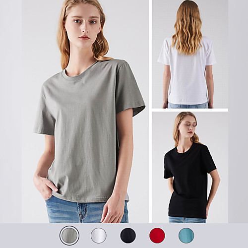 

LITB Basic Women's 100% Cotton T-Shirt Solid Color Casual Classic Tee Round Neck Top Basic Daily Wear Simple Male Summer T Shirt